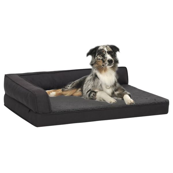 vidaXL Ergonomisk hundmadrass 75x53 cm linnelook fleece svart