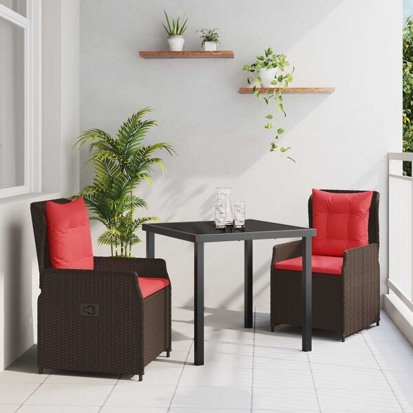vidaXL Trädgårdsmöbelset 3 pcs Svart Poly rattan
