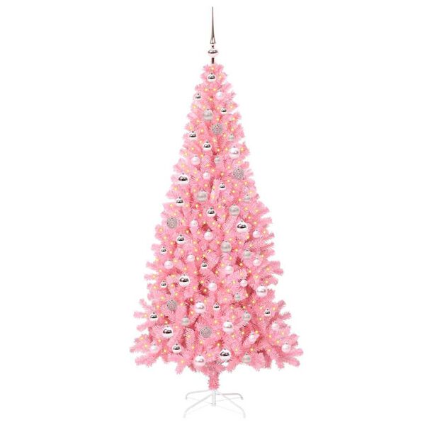 vidaXL Julgran med 300 LED-lampor med stativ Rosa 210 cm PVC