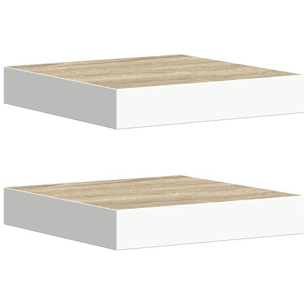 vidaXL Svävande vägghyllor 2 st ek och vit 23x23,5x3,8 cm MDF