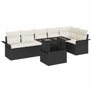 vidaXL Tr&auml;dg&aring;rdsoffset med kudde med lagring 7 pcs Svart Poly rattan