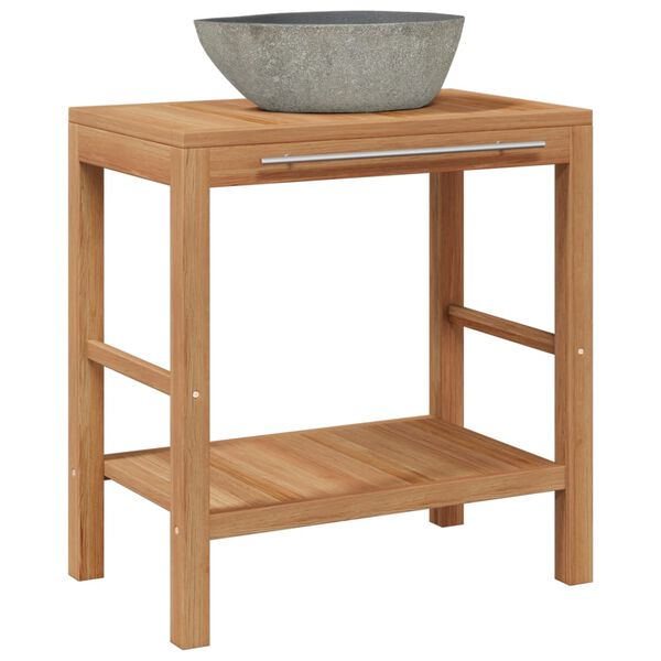 vidaXL Badrumsunderskåp massiv teak med handfat i flodsten