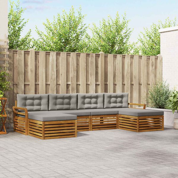 vidaXL Soffgrupper 6 pcs Naturlig och Ljus Gr&aring; Massivt Akaciatr&auml;