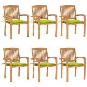 vidaXL Stapelbara tr&auml;dg&aring;rdsstolar med dynor 6 st massiv teak