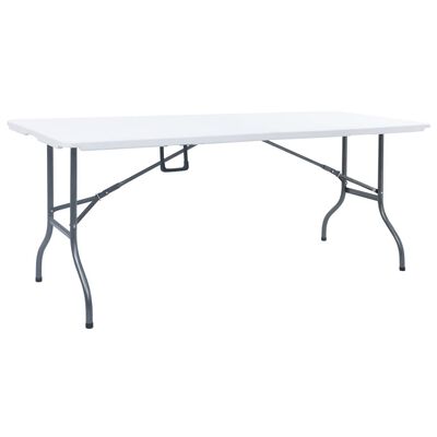 vidaXL Hopfällbart trädgårdsbord med 2 bänkar 180 cm stål och HDPE vit