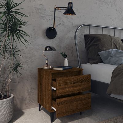 vidaXL Sängbord med metallben 2 st brun ek 40x35x50 cm