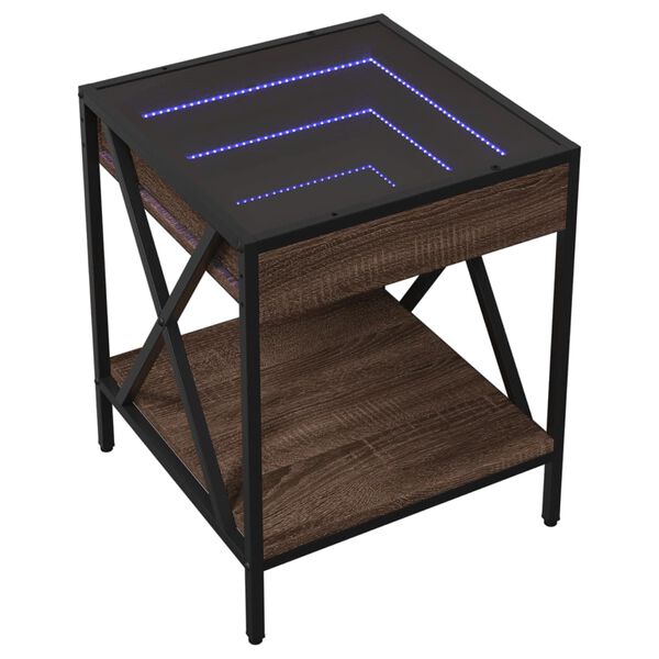 vidaXL Soffbord med Infinity LEDs brun ek 40x40x49 cm