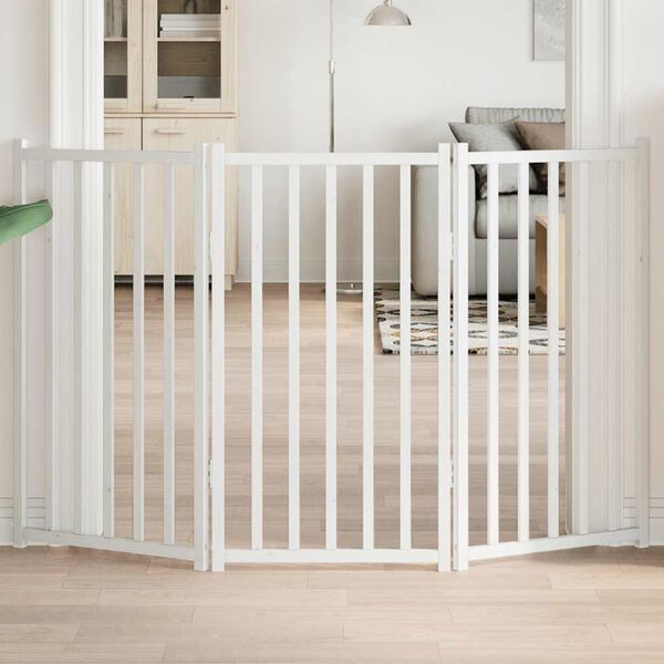 vidaXL Hundgrind hopfällbar 3 paneler vit 150 cm massivt granträ