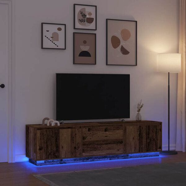 vidaXL TV-b&auml;nk med LED-lampor gammalt tr&auml; 193,5x41x50 cm