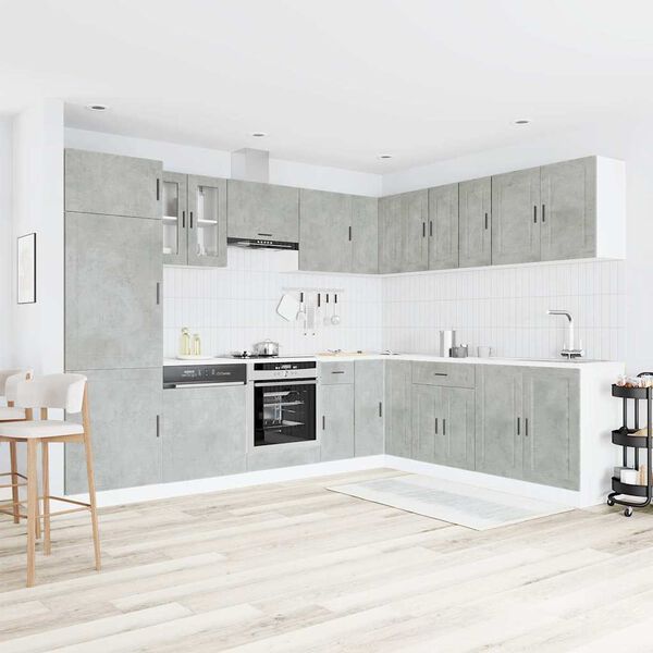 vidaXL K&ouml;kssk&aring;psset Porto 14 delar betonggr&aring; konstruerat tr&auml;