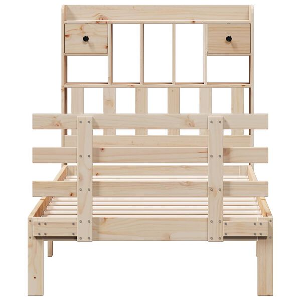 vidaXL S&auml;ng med bokhylla utan madrass 90x190cm massiv furu