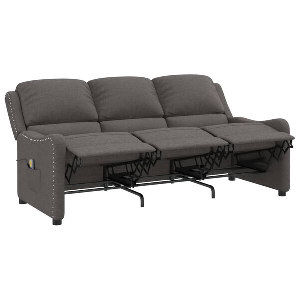 vidaXL Massagefåtölj 3-sits mörkgrå tyg