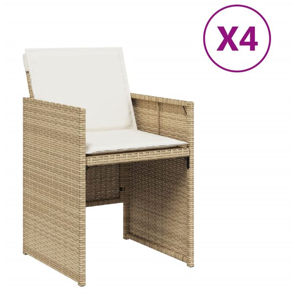 vidaXL Trädgårdsstolar med dynor 4 st beige konstrotting