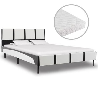 vidaXL Säng med madrass vit och svart konstläder 120x200 cm