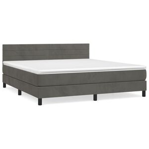 vidaXL Rams&auml;ng med madrass m&ouml;rkgr&aring; 160x200 cm sammet