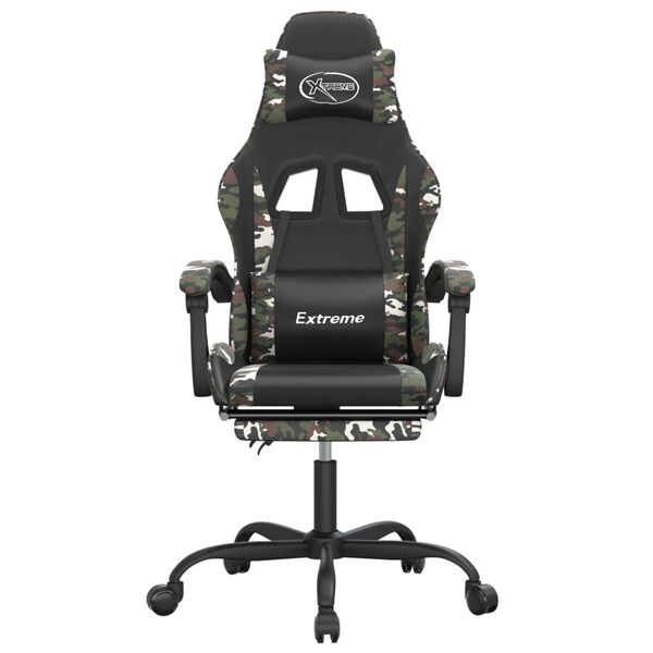 vidaXL Snurrbar gamingstol med fotstöd svart kamouflage konstläder