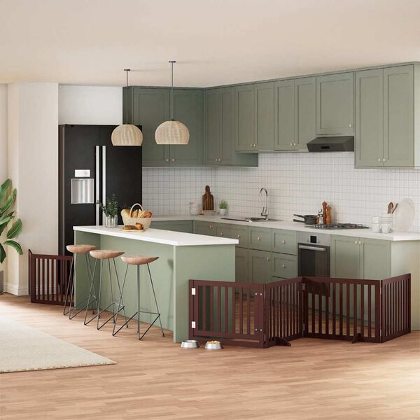 vidaXL Hundgrind med d&ouml;rr vikbar 6 paneler brun 480 cm poppel