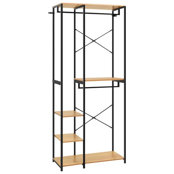 vidaXL Garderob svart och ek 90x40x213 cm metall och spånskiva