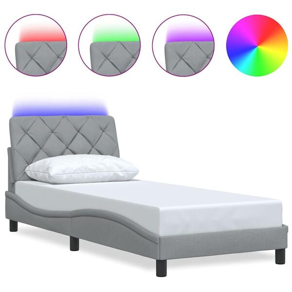 vidaXL Bed Frame with LED without Mattress Light Grey 90x200 cm Fabric