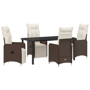 vidaXL Tr&auml;dg&aring;rdsm&ouml;belset med kudde 5 pcs Brun Poly rattan