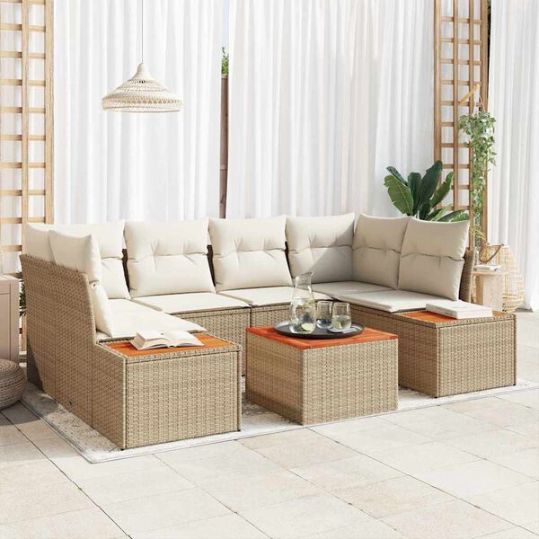 vidaXL Tr&auml;dg&aring;rdsoffset med kudde 6 pcs Beige Poly rattan