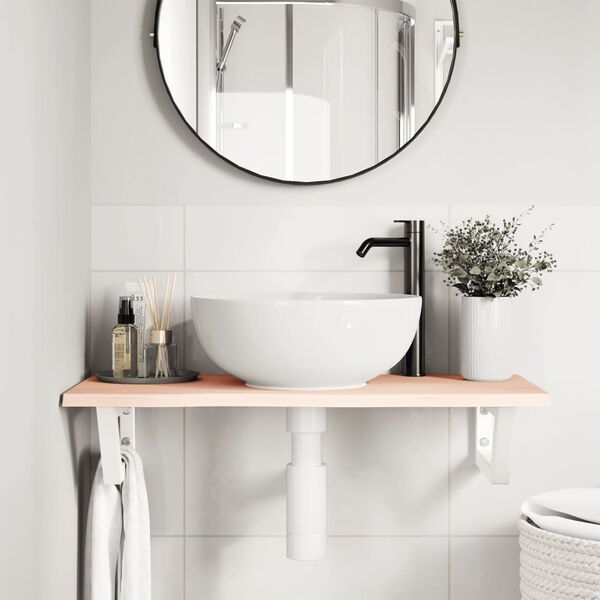 vidaXL V&auml;ggmonterad handfatshylla st&aring;l och massiv ek