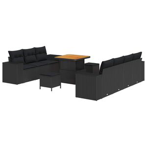 vidaXL Tr&auml;dg&aring;rdsoffset 10 st 9-Antal sittplatser Svart Poly Rattan