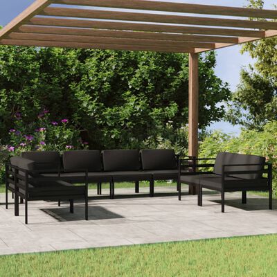 vidaXL Loungegrupp för trädgården 8 delar med dynor aluminium antracit