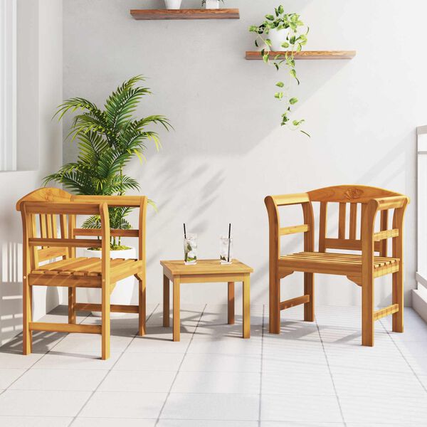 vidaXL Tr&auml;dg&aring;rdsros loungeset 3 pcs Naturf&auml;rg Massivt Akaciatr&auml;