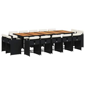 vidaXL Matgrupp f&ouml;r tr&auml;dg&aring;rden med dynor 15 delar svart konstrotting