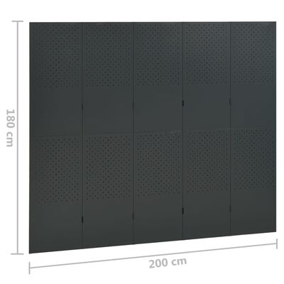 vidaXL Rumsavdelare 5 paneler 2 st antracit 200 x 180 cm stål