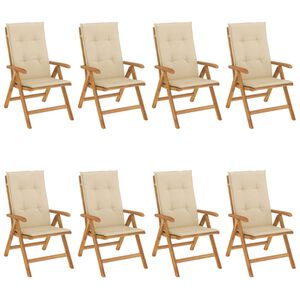 vidaXL Justerbara tr&auml;dg&aring;rdsstolar med dynor 8 st massiv teak