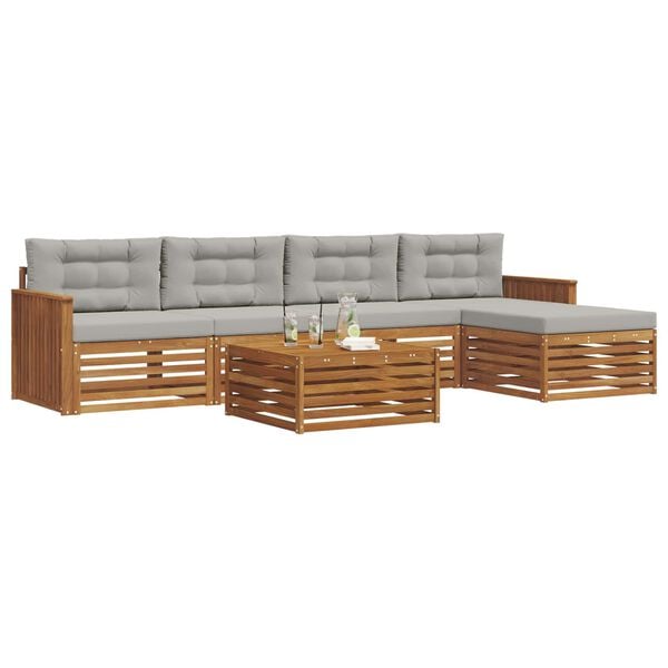 vidaXL Utomhussoffset med kudde 6 pcs Naturlig och Ljus Gr&aring;