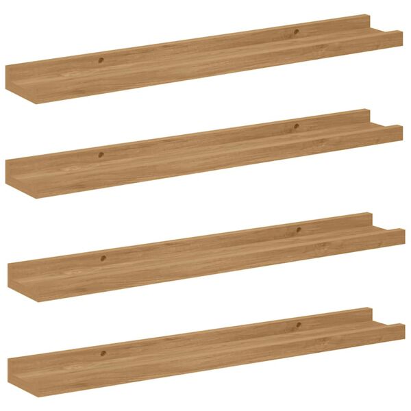 vidaXL V&auml;gg hylla med hylla 4 pcs Brun 60 x 9 x 3 cm Konstruerat tr&auml;
