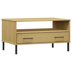vidaXL Soffbord med metallben OSLO brun 85x50x45 cm massivt tr&auml;