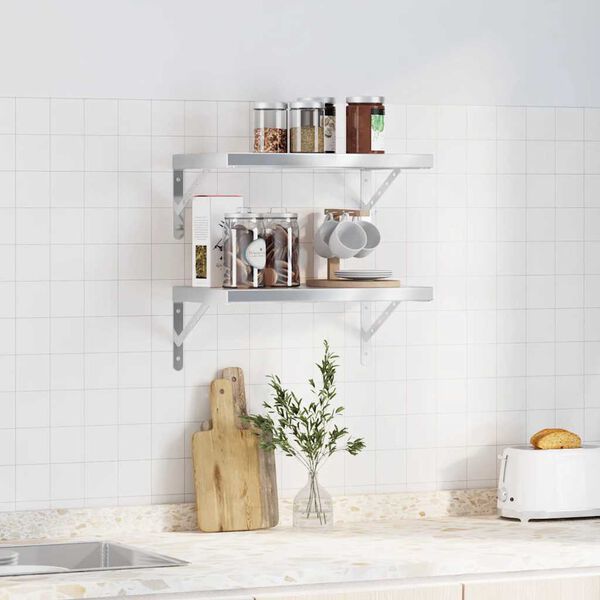 vidaXL V&auml;gghyllor 2 st 50x30 cm silver rostfritt st&aring;l