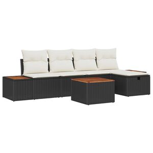 vidaXL Tr&auml;dg&aring;rdsoffset med kudde 6 pcs Svart Poly rattan