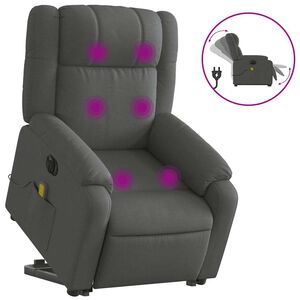 vidaXL Elektrisk massagef&aring;t&ouml;lj med uppresningshj&auml;lp m&ouml;rkgr&aring; tyg