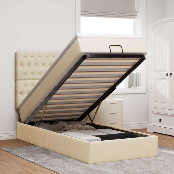 vidaXL Ottoman s&auml;ngram med madrass gr&auml;ddvit 90x190 cm tyg