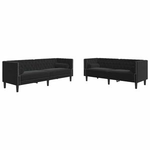 vidaXL Soffgrupp chesterfield 2 delar bolsterkuddar svart sammet