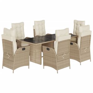 vidaXL Matgrupp f&ouml;r tr&auml;dg&aring;rden med dynor 7 delar beige konstrotting