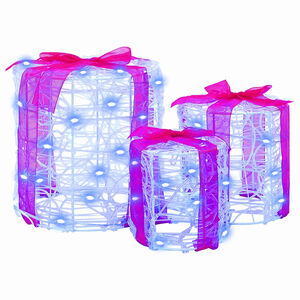 vidaXL Dekor av G&aring;va Box 3 st 60 LED-lampor Bl&aring; 20 x 20 x 21 cm Akryl