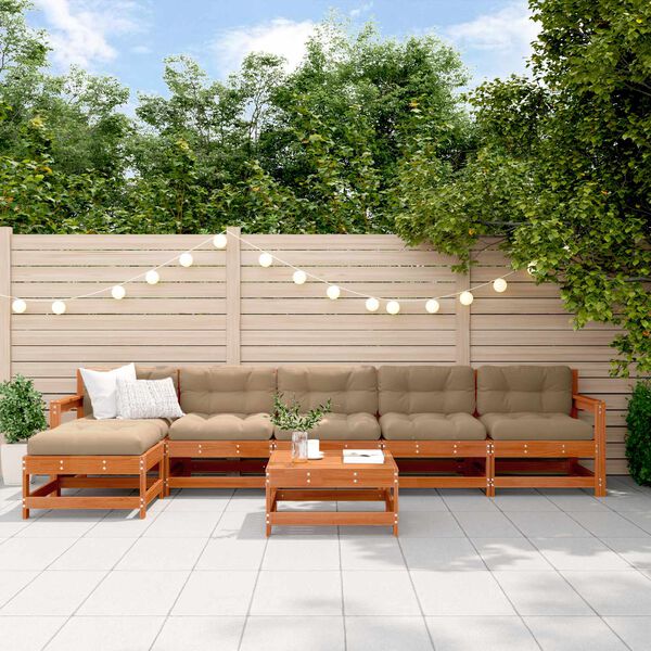 vidaXL Tr&auml;dg&aring;rd loungem&ouml;bler 6 pcs VaxBrun Massivt furu