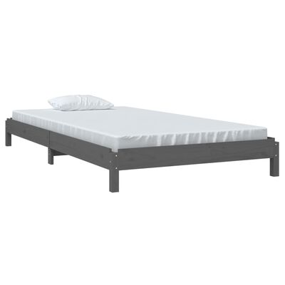 vidaXL Stapelbar säng grå 100x200 cm massivt furuträ