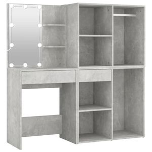 vidaXL Sminkbord LED med 2 sk&aring;p betonggr&aring; konstruerat tr&auml;