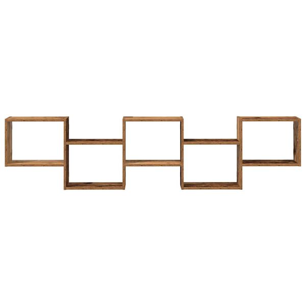 vidaXL V&auml;ggmonterad kubhylla 5 fack &aring;ldrat tr&auml; konstruerat tr&auml;