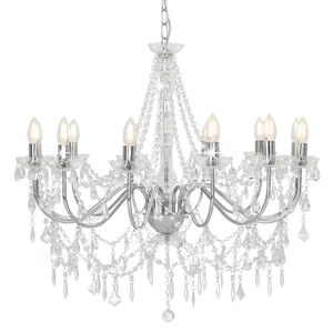 vidaXL Takkrona med p&auml;rlor silver 12 x E14-gl&ouml;dlampor