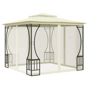 vidaXL Paviljong med n&auml;t 300x300x265 cm gr&auml;ddvit