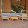 vidaXL Loungegrupp med gr&aring; dynor 8 delar massiv furu