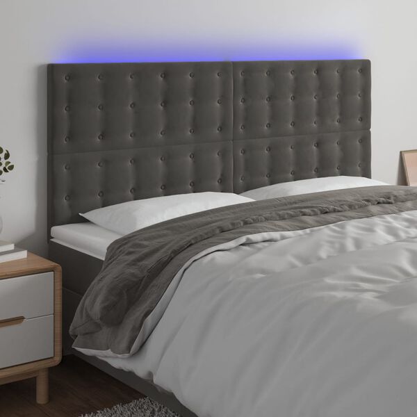 vidaXL S&auml;nggavel LED m&ouml;rkgr&aring; 200x5x118/128 cm sammet